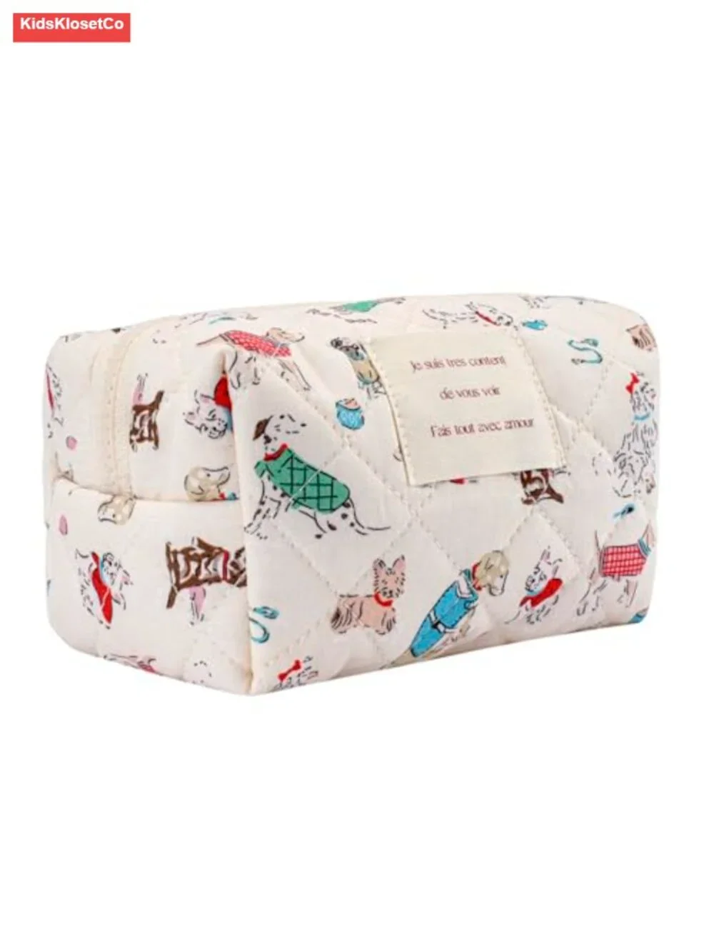 Quilted Cotton Mini Makeup Bag with Animal Pattern, Travel Cosmetic Organizer
